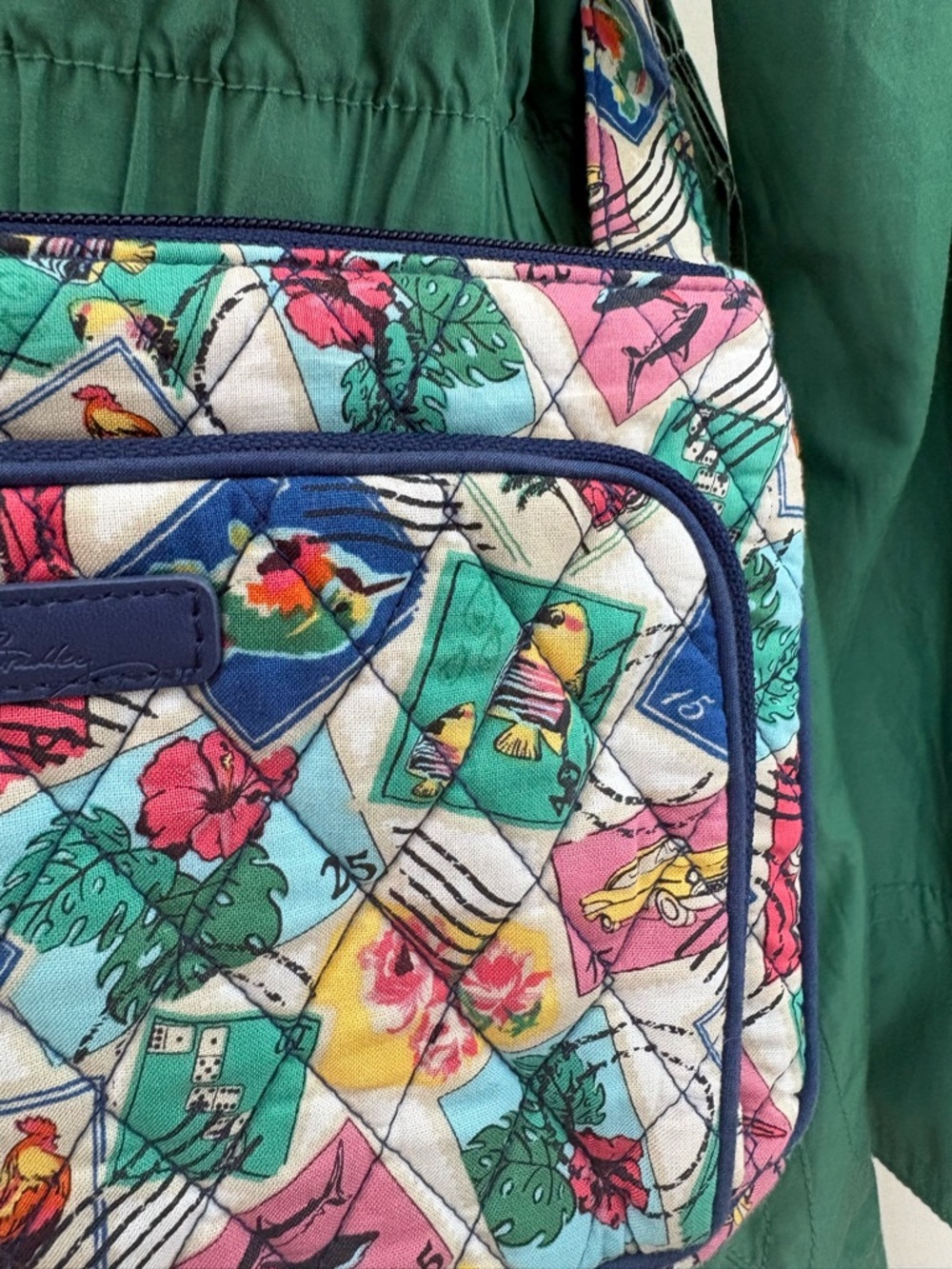 Vera Bradley Postage Stamp Print Quilted Crossbody Travel Bag - Picture 8 of 13